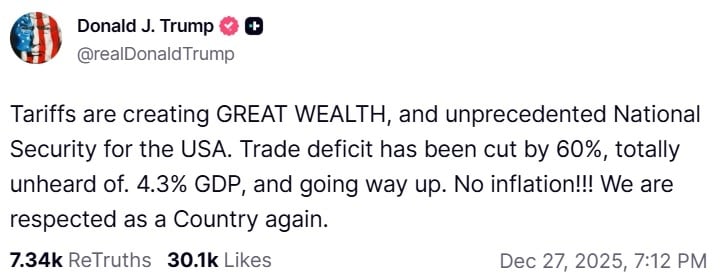 President Donald Trump's post on Truth Social | @realDonaldTrump/Truth Social