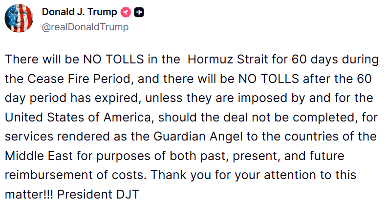 President Donald Trump's post on Truth Social