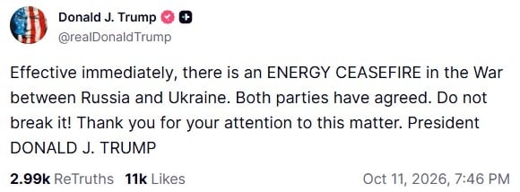 President Donald Trump's post on Truth Social